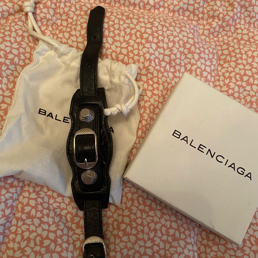 Like New Balenciaga Black Leather Giant City Bracelet
